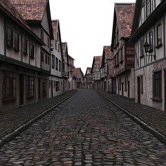 Fototapeta premium Old European Cobblestone Street Lined With Medieval Buildings.