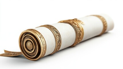 Ancient scroll on white background, historical artifact, document