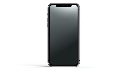 Phone face-on; blank screen with sleek gray metal bezel, isolated on white