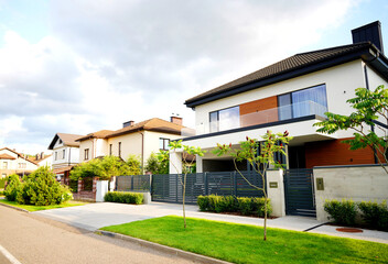 Luxury villa, Private House, Contemporary Residence. Villa at seaside. Street of beautiful houses...
