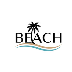 Obraz premium Beach Logo with Palm Tree and Waves
