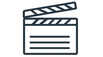 Simple line drawing of a movie clapperboard, in open position