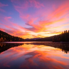 Serene autumnal sunset over a calm lake