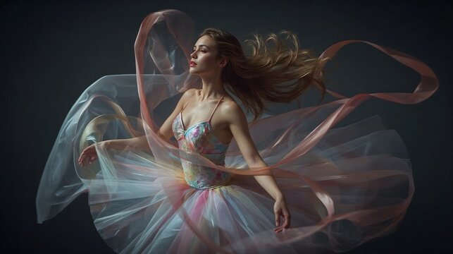 Fine art ballet photography with motion and dramatic light, Ballerina - Powered by Adobe