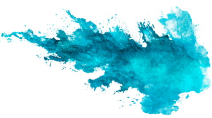 Abstract turquoise watercolor splash with organic textured shapes, cut out transparent
