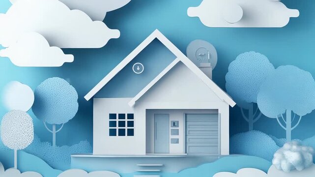 Modern paper house with satellite dish and trees symbolizing eco friendly living
