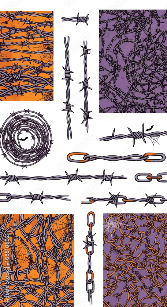 Poster abstract vector design of barbed wire patterns in orange and purple