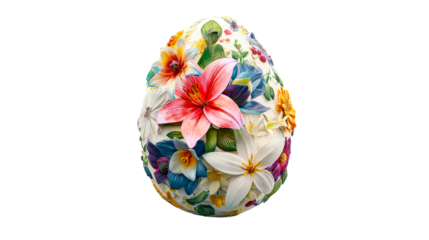Ornate Floral Egg Displayed on a Plain White Background, cut out transparent