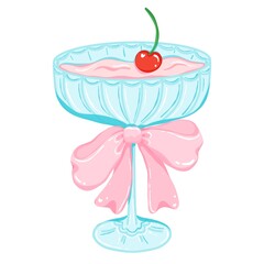 Coquette Winter Cherry Glass: Festive Wine Glass with Pink Bow and Juicy Cherry Decoration