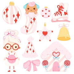 Coquette Christmas Elegance: A Sweet and Whimsical Clipart Collection of Holiday Characters and Festive Decorations