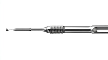 Obraz premium Silver surgical tool with textured grip and curved, small, shovel-like end
