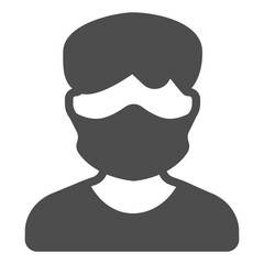 Man with antibacterial mask solid icon, face protection concept. Vector graphics. Guy with protective mask, safety sign on white background, glyph style icon for mobile or web design.