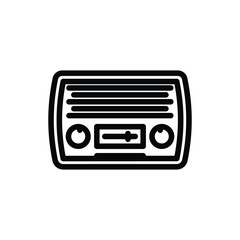 A black and white line drawing of a vintage radio. Editable stroke. Vector illustration