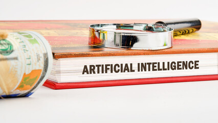 The concept of technology and development. Phrase, word, text ARTIFICIAL INTELLIGENCE on the end of...