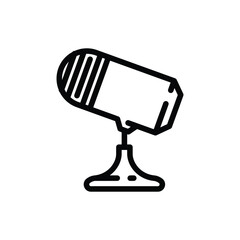 A black outline drawing of a standing microphone. Editable stroke. Vector illustration