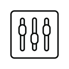 A black outline graphic of three vertical sliders inside a square frame. Editable stroke. Vector illustration