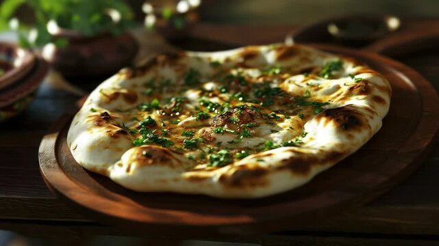 Flatbread pizza with garnish