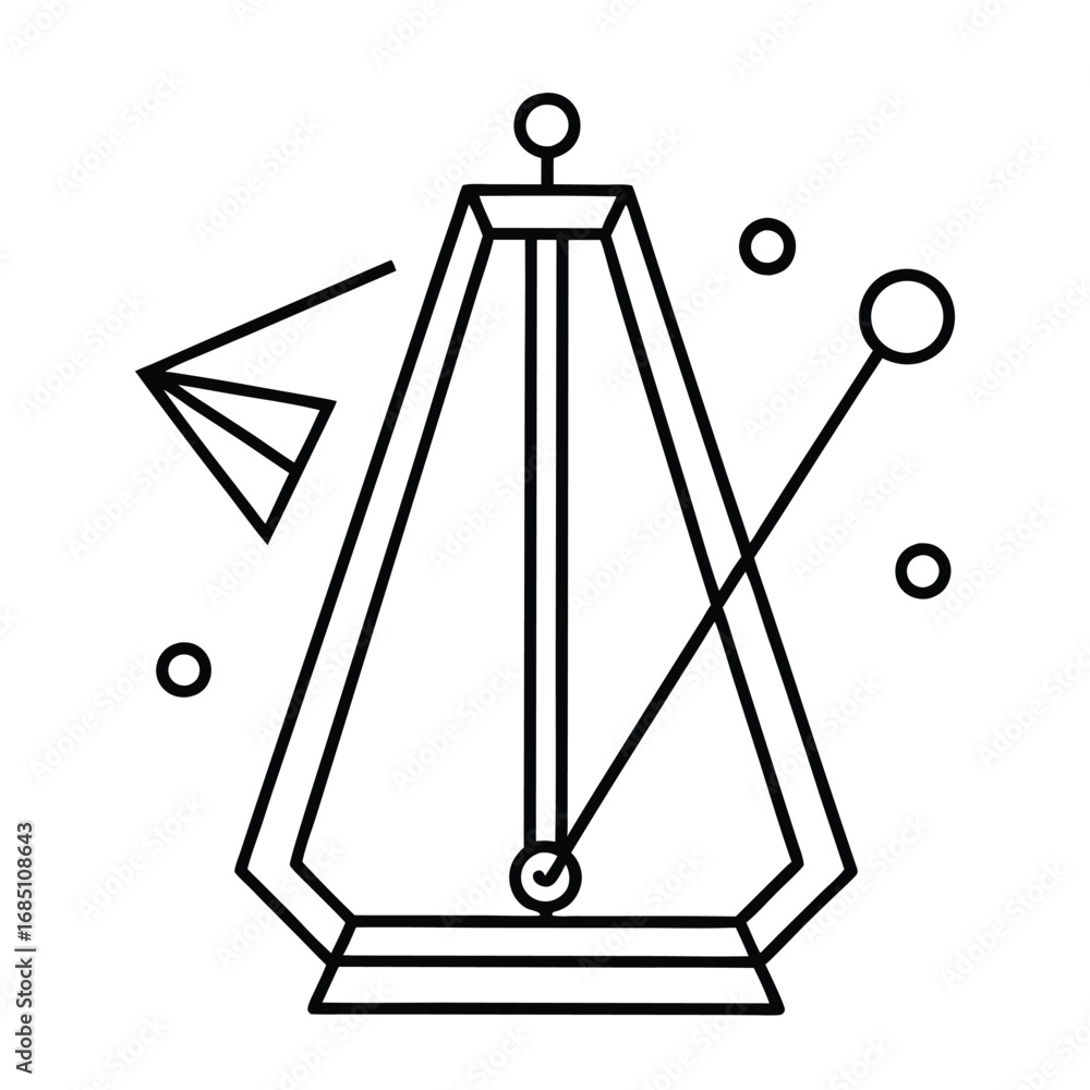 Poster a blackandwhite geometric design featuring a central trapezoidal structure and accompanying circles 