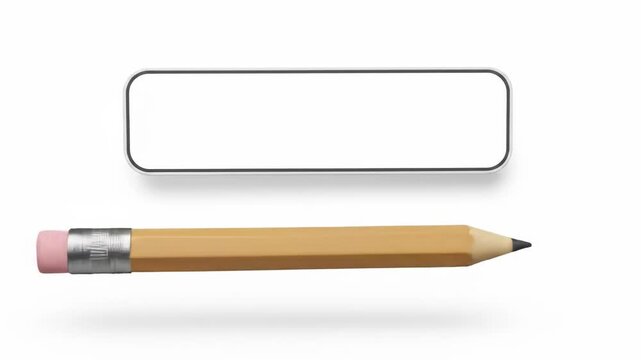 A blank rectangle sits above a pencil on a white background. The pencil is tan with a pink eraser and black tip