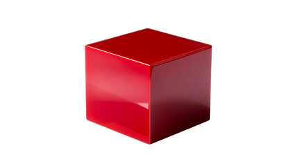 Red Geometric Solid Cube Object with Glossy Surface, cut out transparent