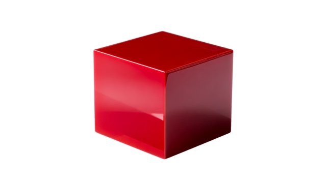 Red Geometric Solid Cube Object with Glossy Surface, cut out transparent