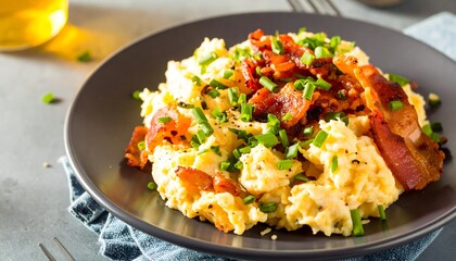 Scrambled eggs with bacon and chives