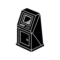 Black and white illustration of a kiosk or automated teller machine