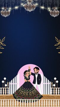 Blue and white decorative indian wedding sangeet ceremony invitation blank background video