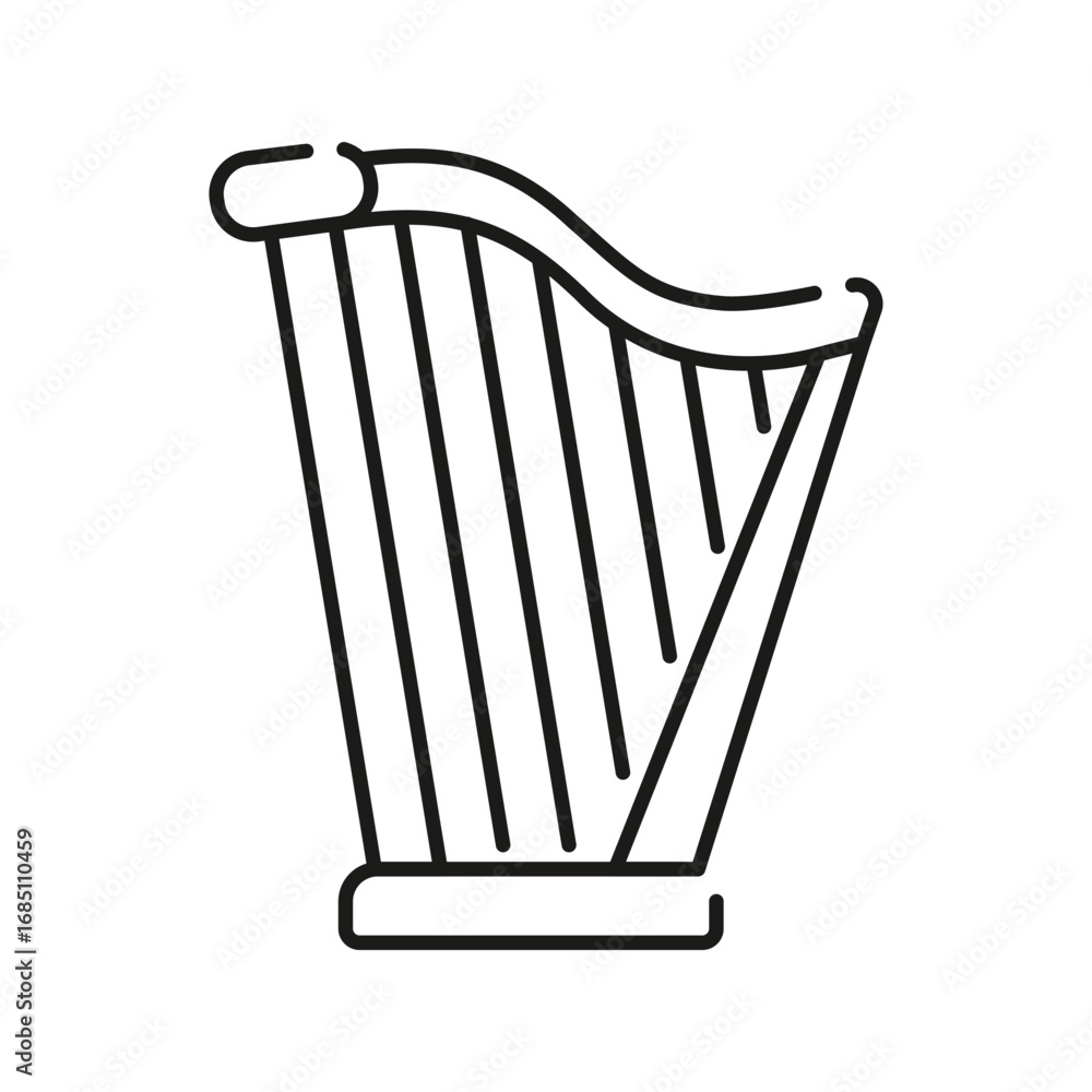 Aufkleber a lineart depiction of a harp showcasing its frame and strings. editable stroke. vector illustration