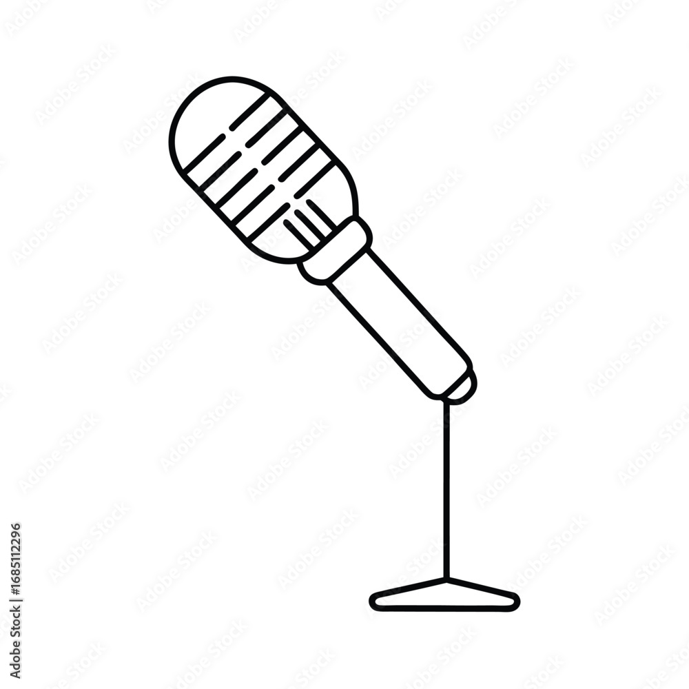 Poster a line drawing shows a microphone on a stand tilted slightly to the left the microphone head has ver