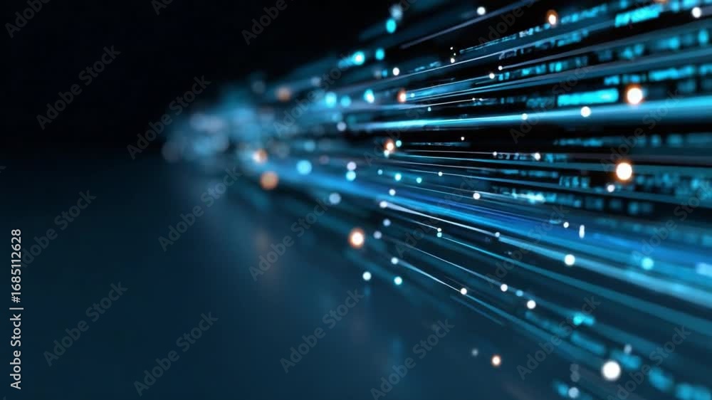 Poster digital flow in cyberspace: a stunning view of data streams flowing across the digital realm, captur