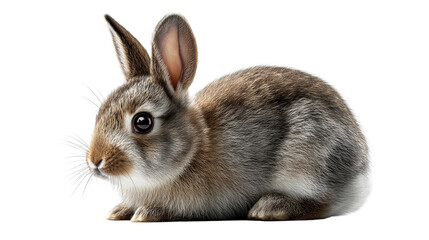 Obraz premium Fluffy young rabbit with long ears and alert eyes on a white background, cut out transparent