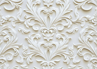 Ornamental stucco embossed pattern detailed, elegant white backg