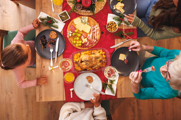 Family having Christmas dinner at home