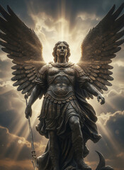 Fototapeta premium Imposing Bronze Statue of Saint Michael the Archangel