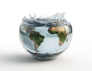 Fototapeta premium Earth submerged in a glass bowl of water