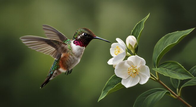 Hummingbird feeding on jasmine flower