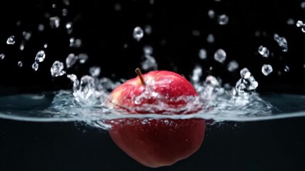 Fresh apple splashing into clear water with sparkling droplets - Powered by Adobe
