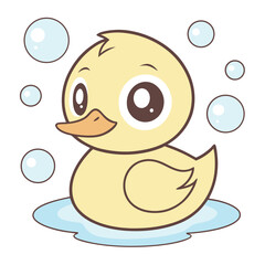 Cute cartoon baby duck illustration isolated on white background