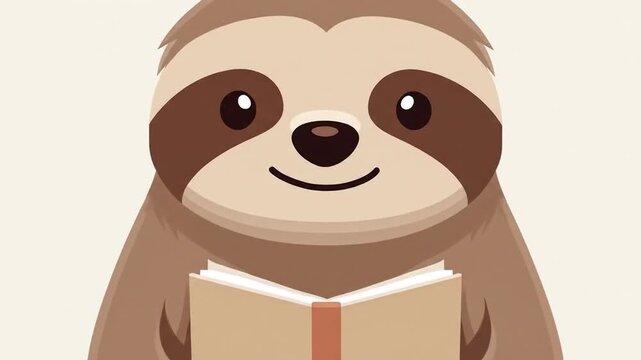 Cute sloth reading book