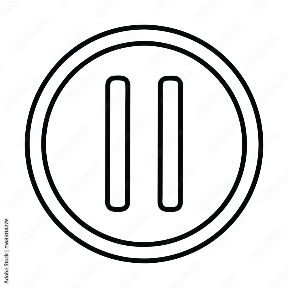 Poster a pause button outlined in black features two vertical rectangles inside a doublelined circle. edita