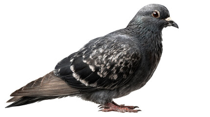 Naklejka premium Detailed portrait of a grey pigeon with intricate feather texture on a white background, cut out transparent