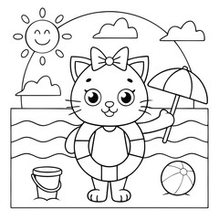 Cute cartoon happy cat illustration isolated on white background