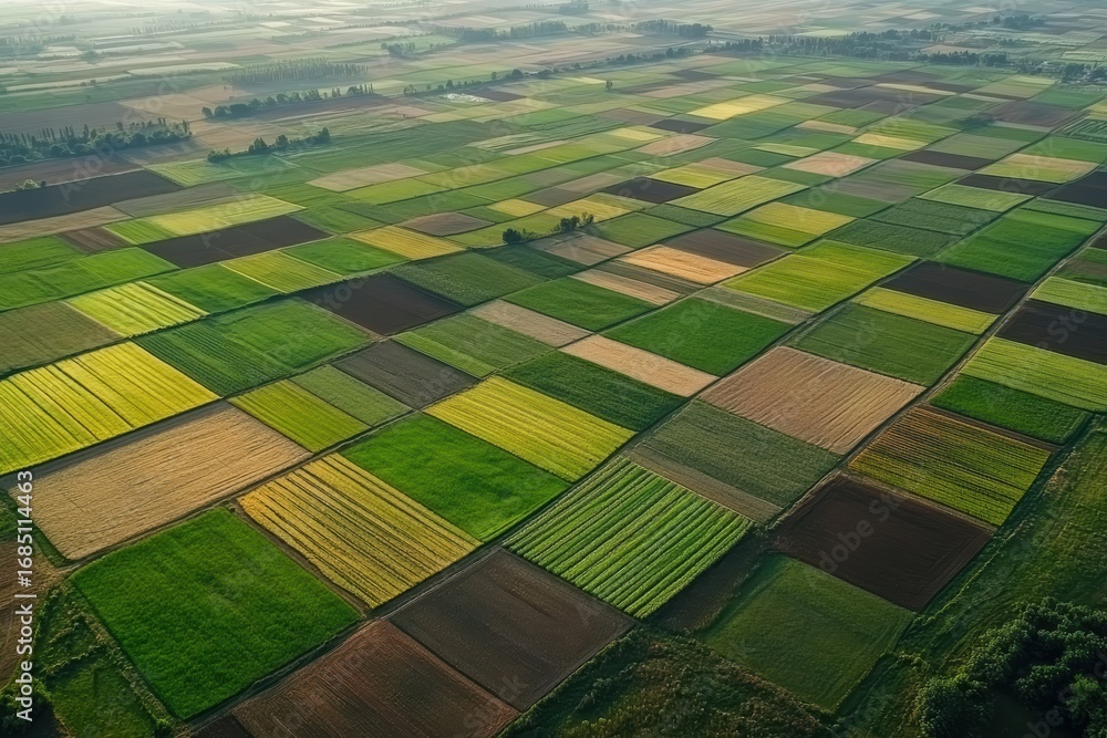 Aufkleber geometric patterns form in agricultural fields under soft afternoon light