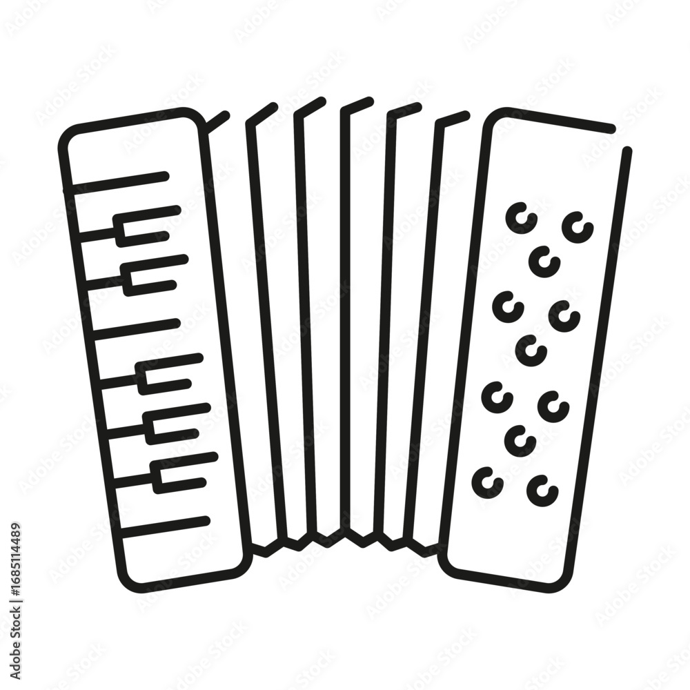 Aufkleber a simplified linear illustration of an accordion with keyboard and button details visible. editable 