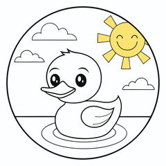 Cute simple cartoon baby duck illustration isolated on white background