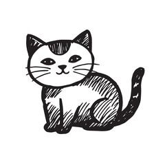 Cat Doodle Black and White Illustration Vector Image Cute Kitten Sketch Line Art Drawing Silhouette
