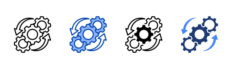 Process icon set multiple style collection