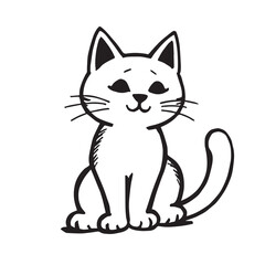 Cat Doodle Black and White Illustration Vector Image Cute Kitten Sketch Line Art Drawing Silhouette