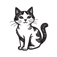 Cat Doodle Black and White Illustration Vector Image Cute Kitten Sketch Line Art Drawing Silhouette